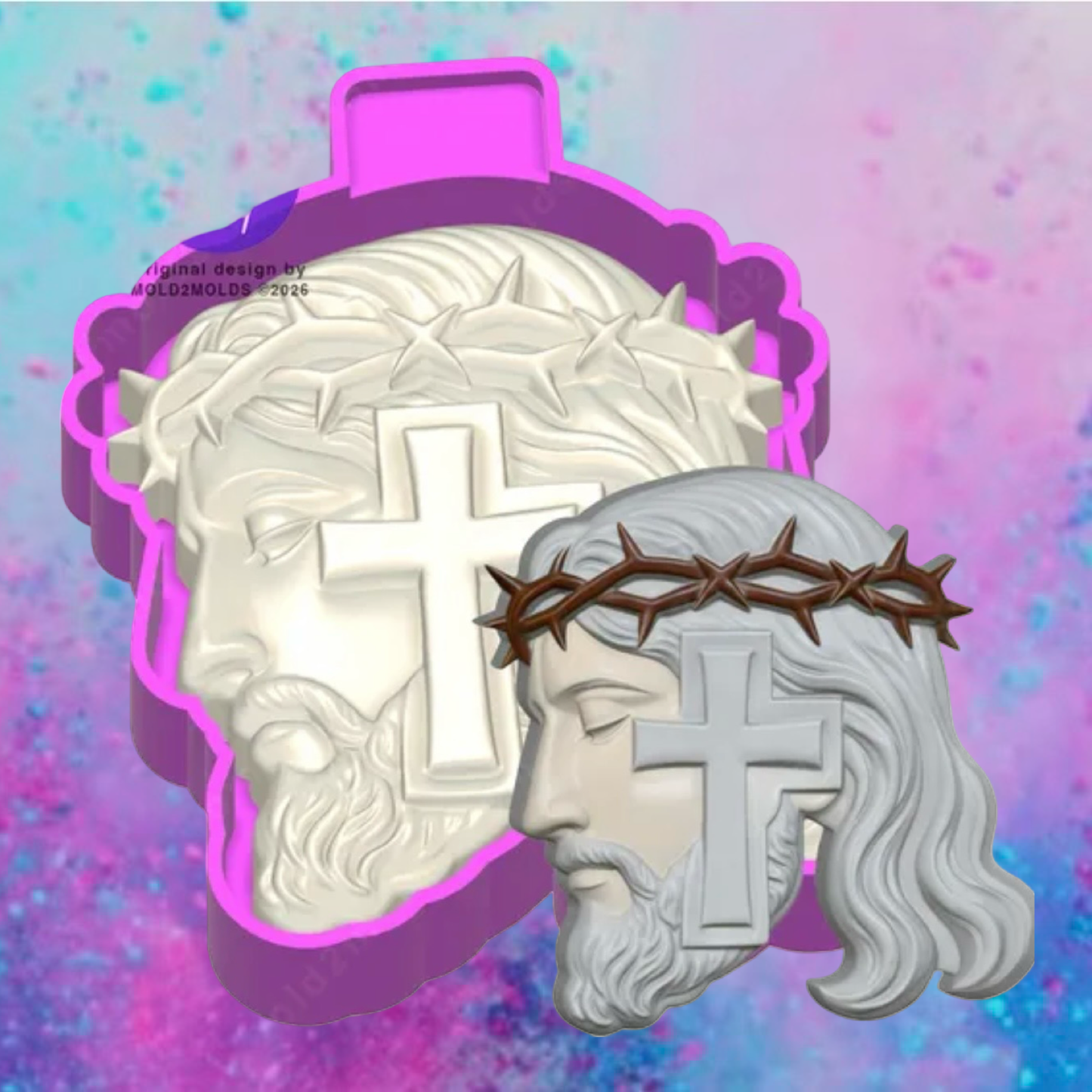 3D print Jesus with cross car freshie mold