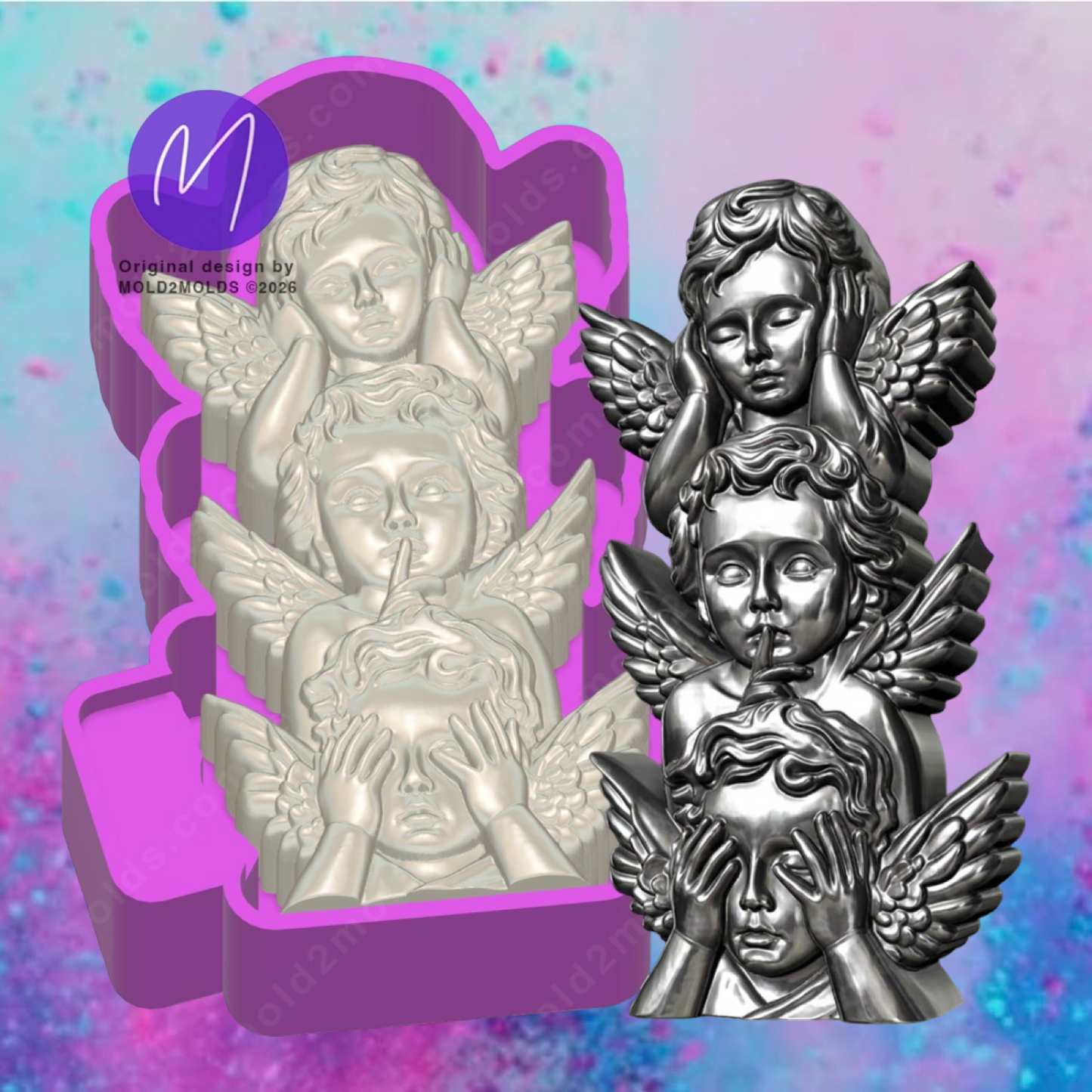 3D print 3 wise cherubs car freshie mold