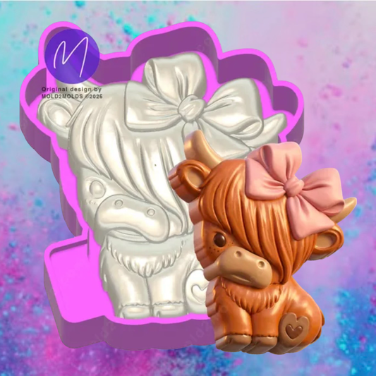 3D print baby highland cow with bow car freshie mold