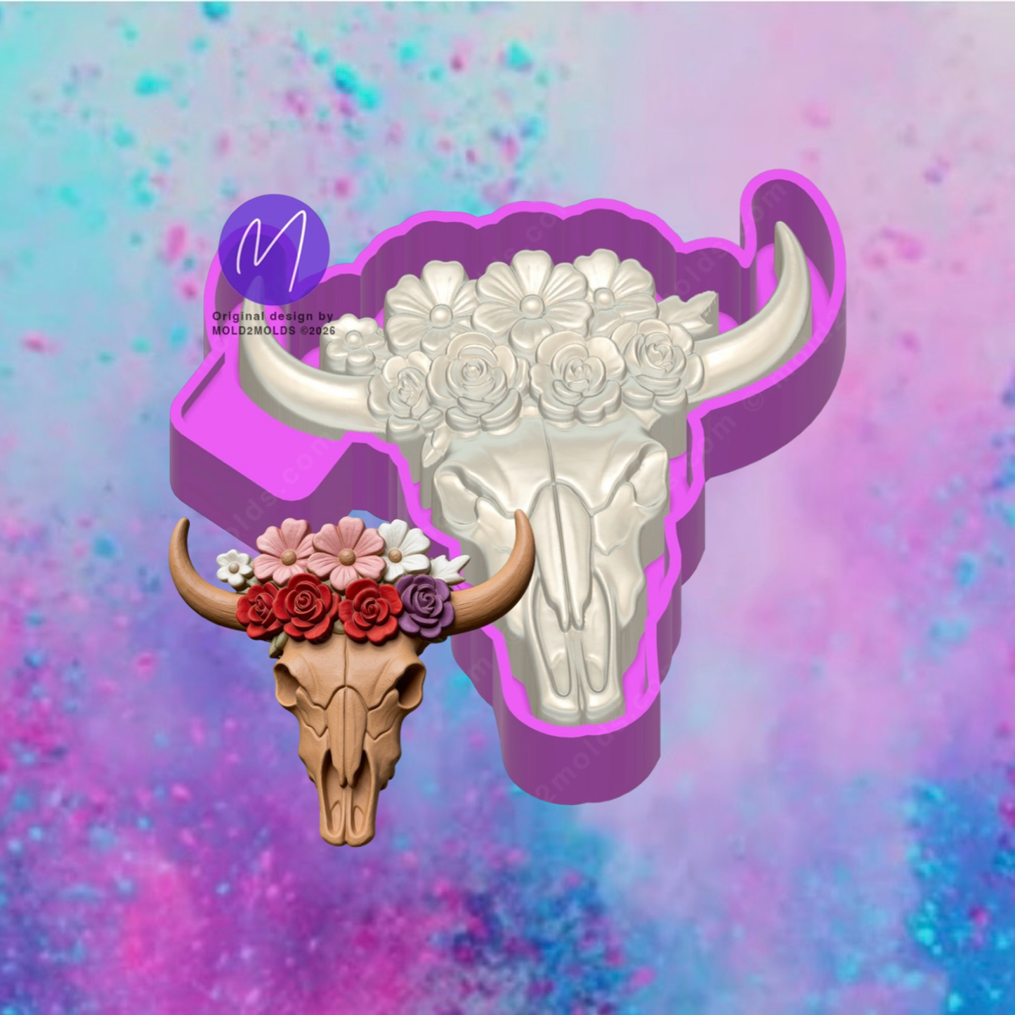 3D print western floral cow skull freshie mold