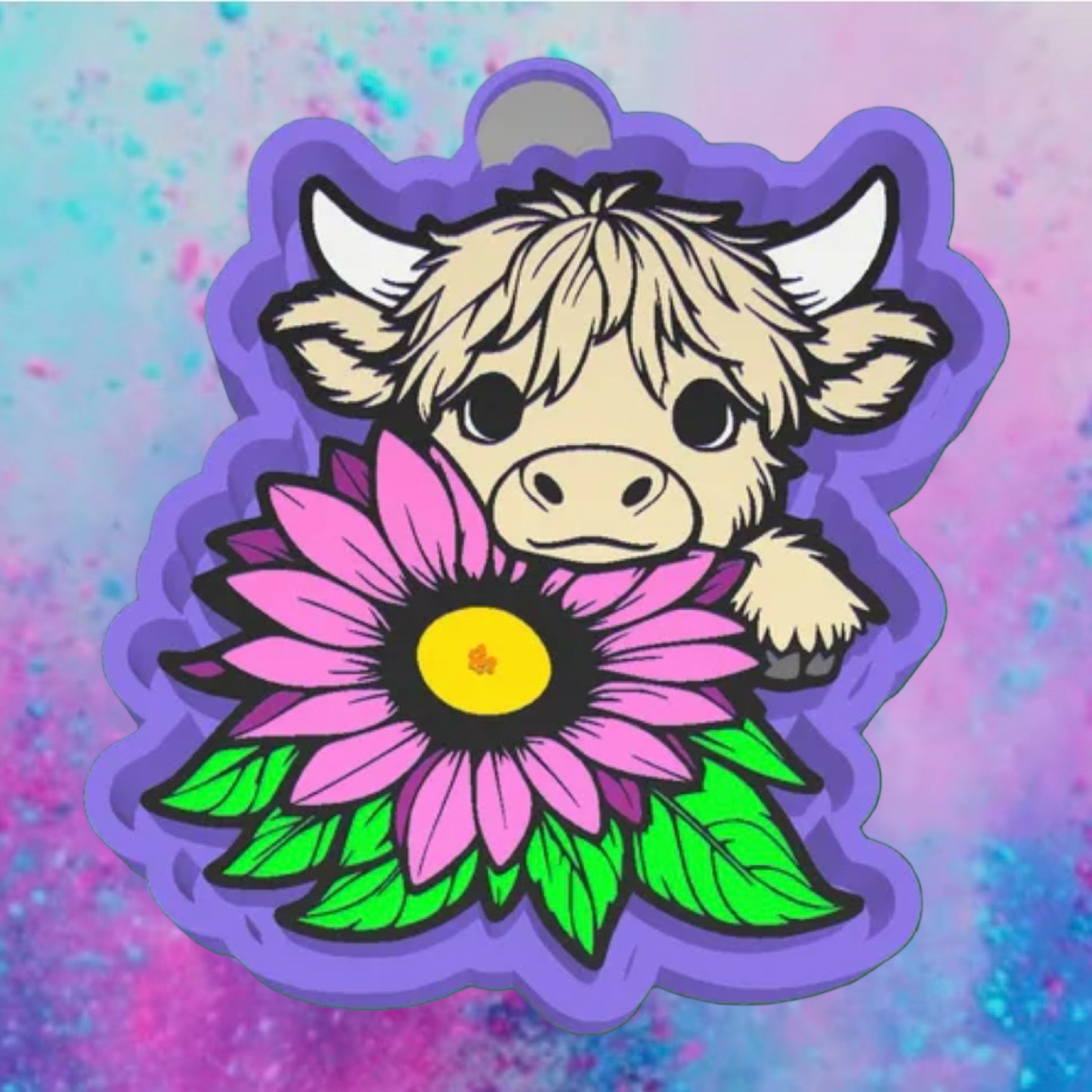 Highland cow with flower freshie mold