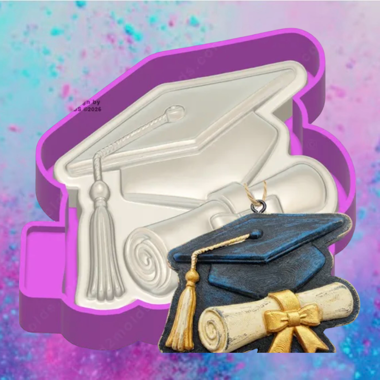 3D graduation cap and diploma freshie mold